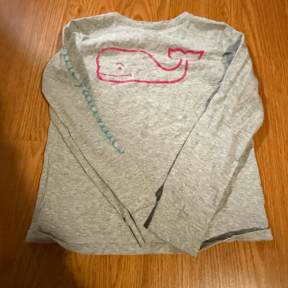 Vineyard Vines Gray Long Sleeve Tee with Pink Whale